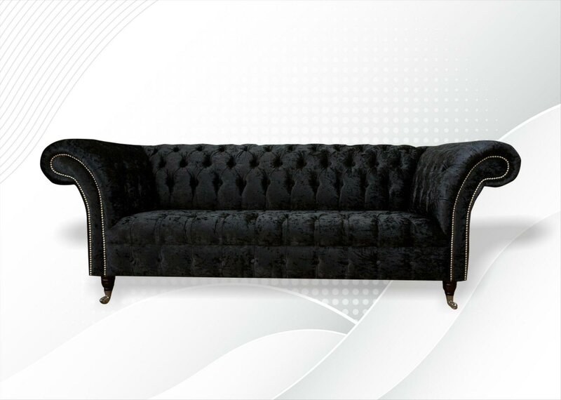 Chesterfield 3 Sitzer Schwarz Stoff Wohnzimmer Design Couchen Sofa