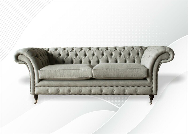Chesterfield 3 Sitzer Textil Sofa Grau Design Couchen Polster Sofas Couchen