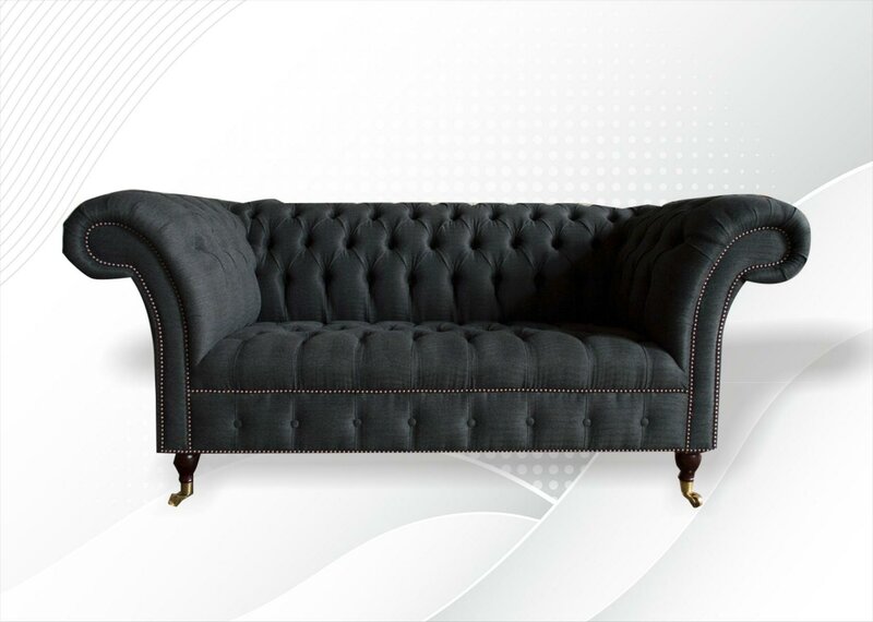 Chesterfield 2 Sitzer Schwarz Textil Stoff Möbel Wohnzimmer Couchen Sofas