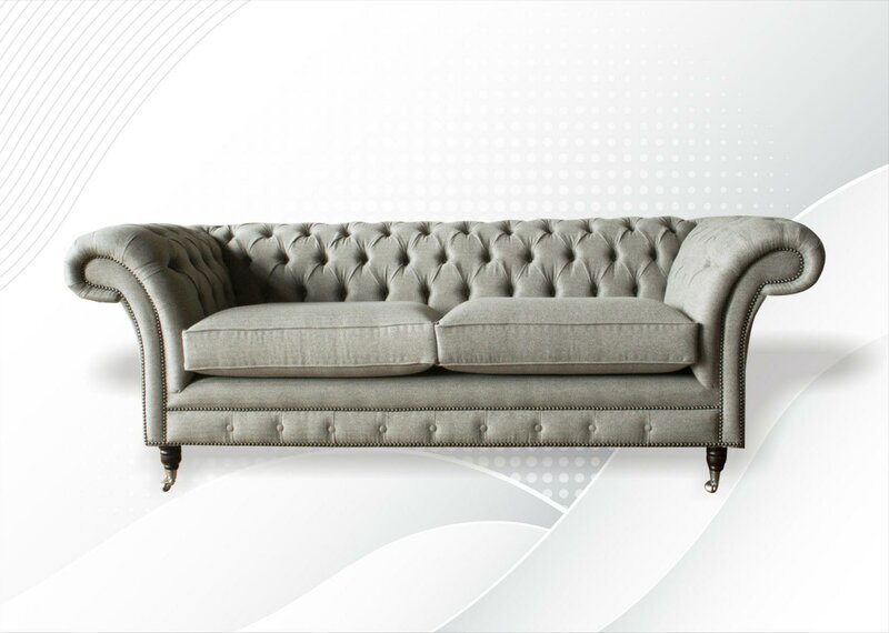 Chesterfield Beige Sofa Stoff Wohnzimmer Design Couchen Polster Sofas