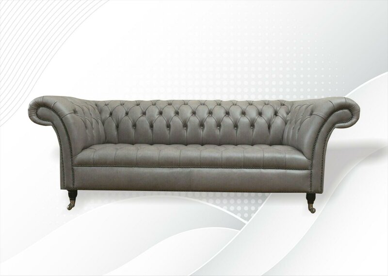 Chesterfield 3 Sitzer Leder Graue Wohnzimmer Modern Design Sofa big xxl