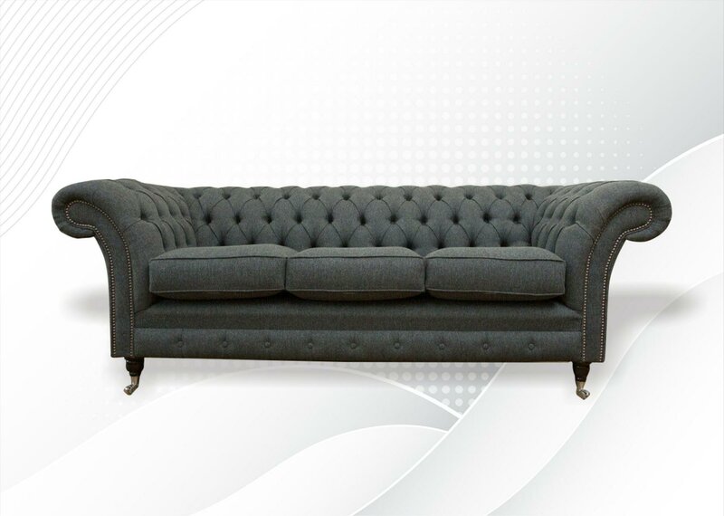 Chesterfield 3 Sitzer Design Couchen Polster Sofas Grau Textil Klassische