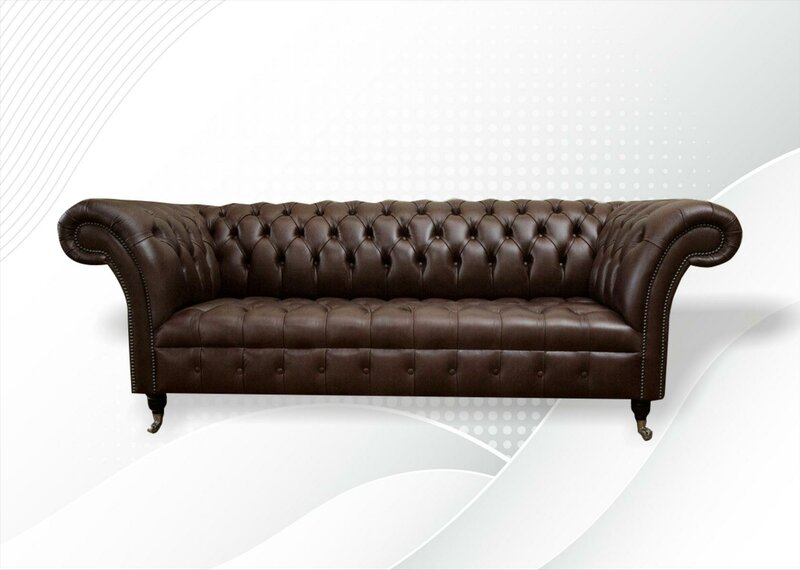 Chesterfield 3 Sitzer Leder Braune Sofa Textil Couchen Möbel Wohnzimmer