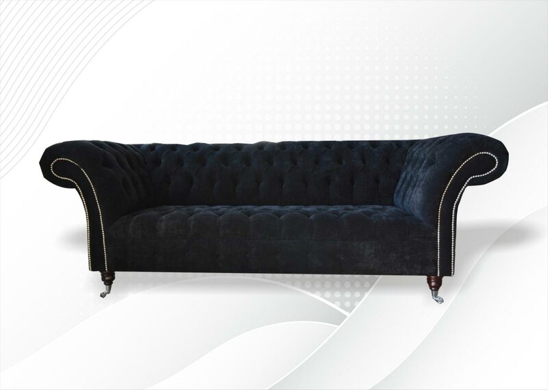Chesterfield 3 Sitzer Sofa Schwarz Stoff Wohnzimmer Couchen Polster