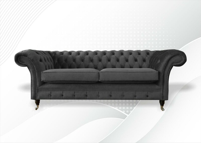 Chesterfield 3 Sitzer Sofa Dreisitzer Grau Wohnzimmer Textil Modern