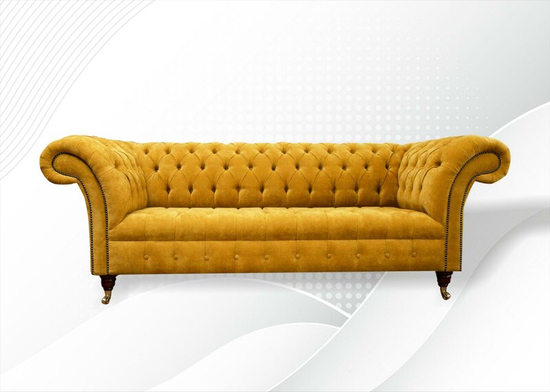 Chesterfield 3 Sitzer Gelb Stoff Design Couchen Polster Sofas Neu big Textil