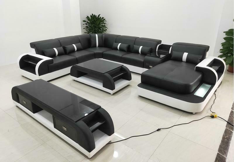 Ecksofa Polster Ecksofa U Form Couchtisch Sideboard Ledersofa Wohnlandschaft Neu