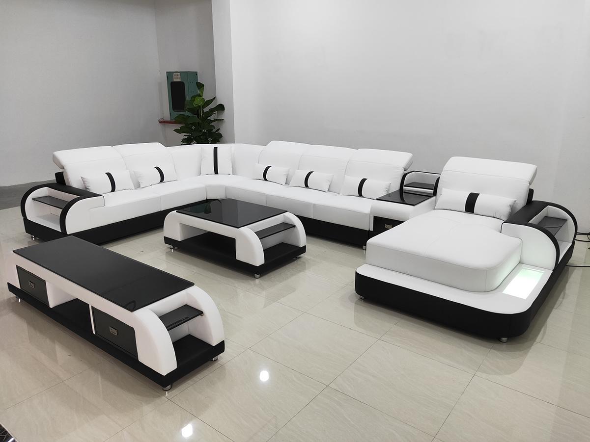 Wohnlandschaft u Form Ledersofa Polster Ecksofa Sofa Couch Leder Textil usb neu