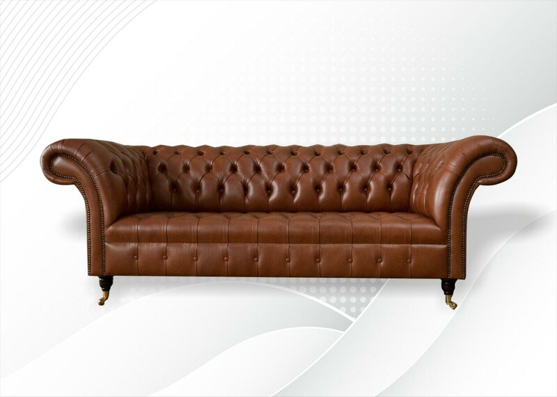 Chesterfield 3 Sitzer Leder Braun Wohnzimmer Modern Design Couchen