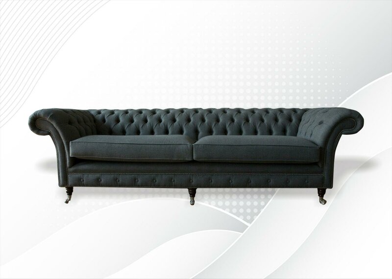 Chesterfield 4 Sitzer Grau Modern Design Couchen Sofa Samt Möbel Stoff