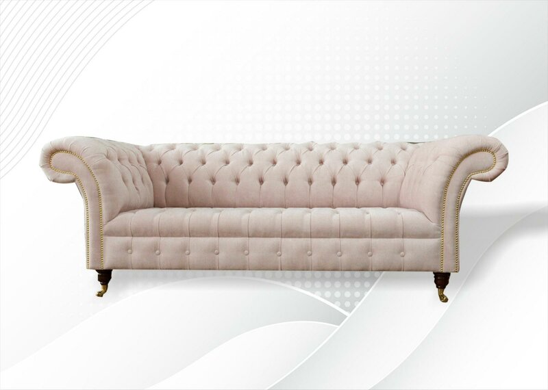 Chesterfield 3 Sitzer Rosa Stoff Wohnzimmer Design Couchen Sofa Sofas