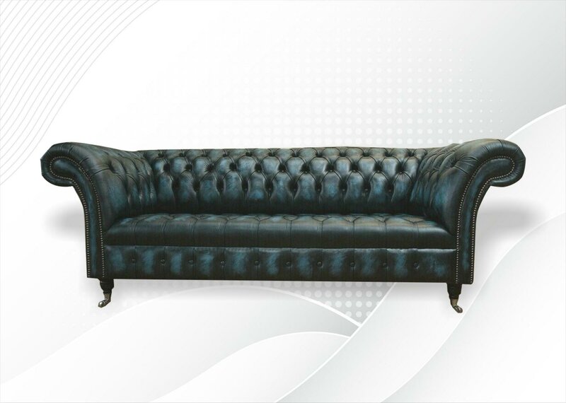 Chesterfield 3 Sitzer Schwarz Leder Wohnzimmer Modern Design Couchen
