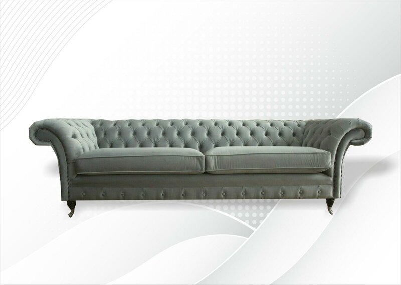 Chesterfield 4 Sitzer Grau Dreisitzer Stoff Design Couchen Polster Sofas