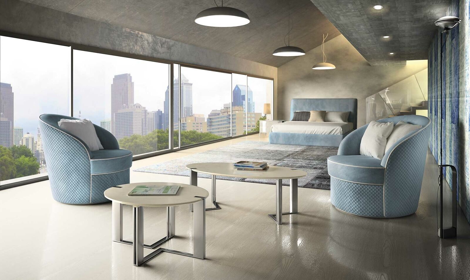 Design Sofa Sessel Couch Polster Luxus Textil Couchen 1 Sitzer Blau Schalfzimmer