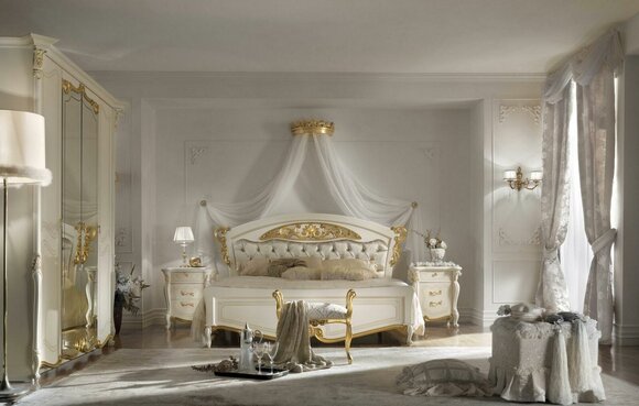Italienische Schlafzimmer Möbel Luxus Designer Bett Doppel Betten Gold 180x200cm