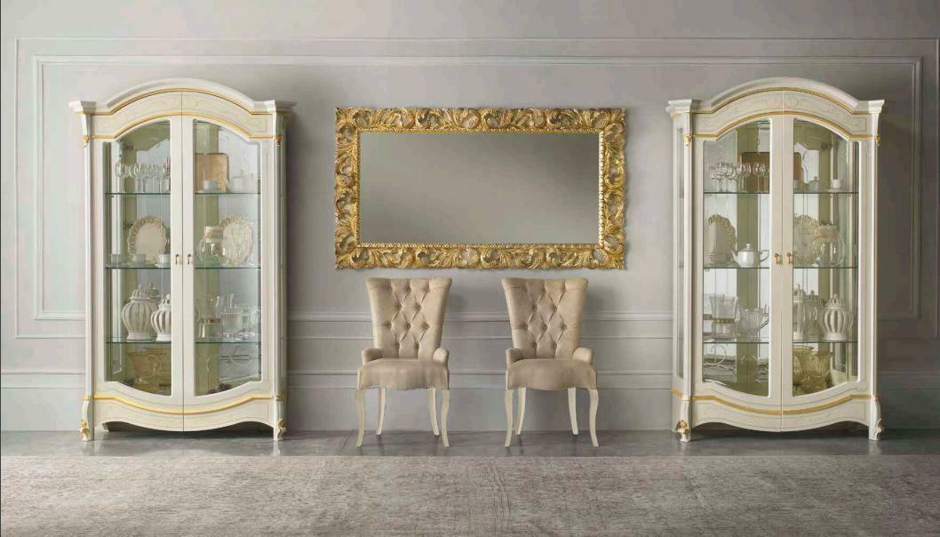 Klassische Wohnzimmer Möbel Weiß Gold Holz Schaufenster Vitrine Schrank Möbel