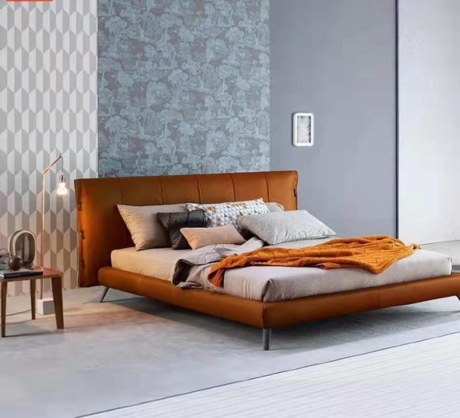 Polster Doppel Betten Metall Design Luxus Bett Schlafzimmer Italienisches Leder