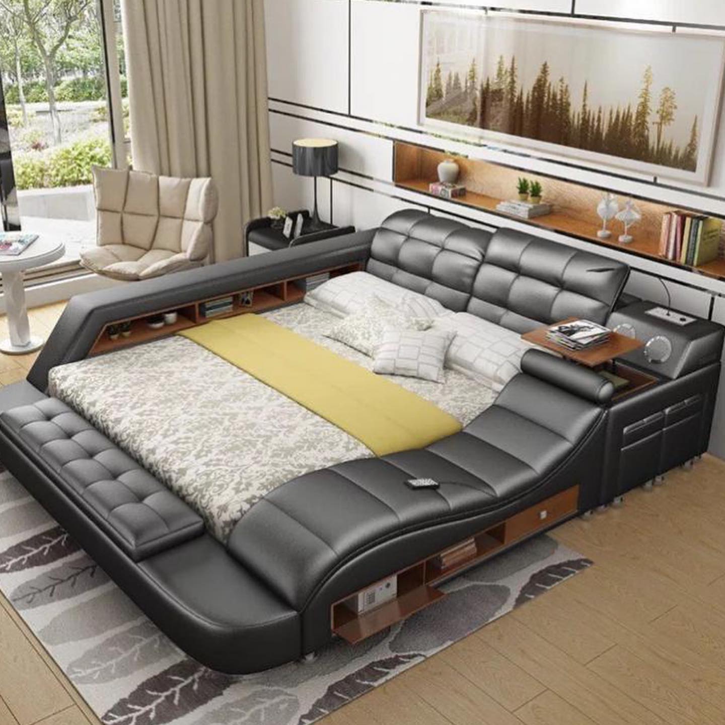 Bett Doppel Regale Leder Polster Betten Multifunktion mit Massagefunktion Neu