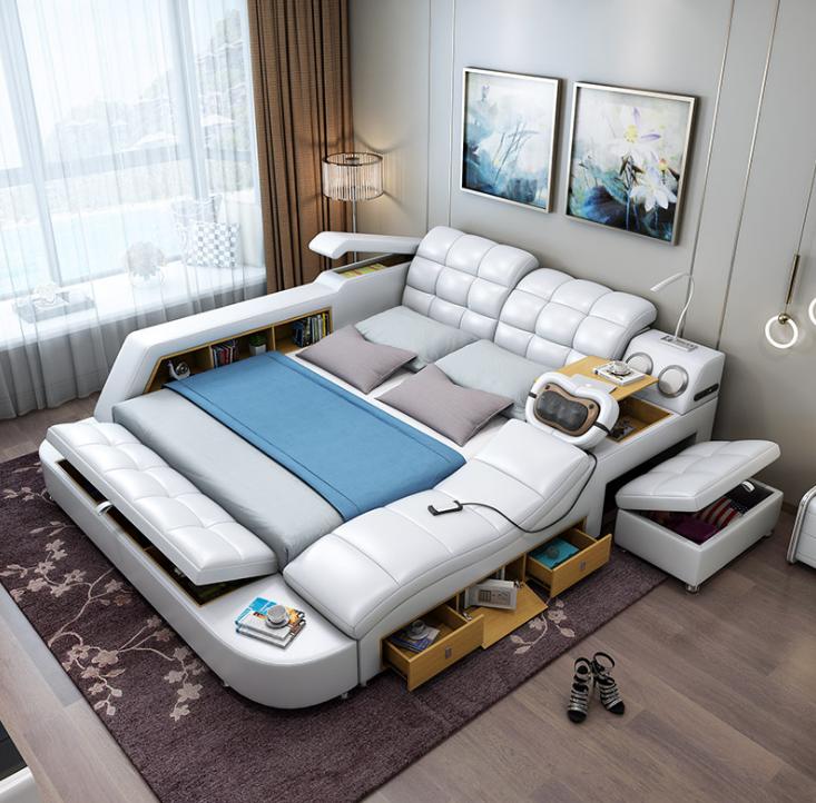 Bett Doppel Regale Leder Polster Betten Multifunktion mit Massagefunktion Neu