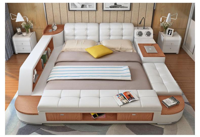 Multifunktion Schlafzimmer Liege Regale Luxus Bett Leder Betten 180x200 Möbel