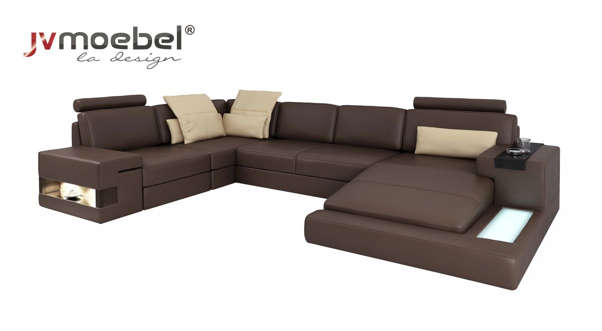 Design Ecksofa U-form Bettfunktion Couch Leder Sofas Schlafsofa Stoff Neu