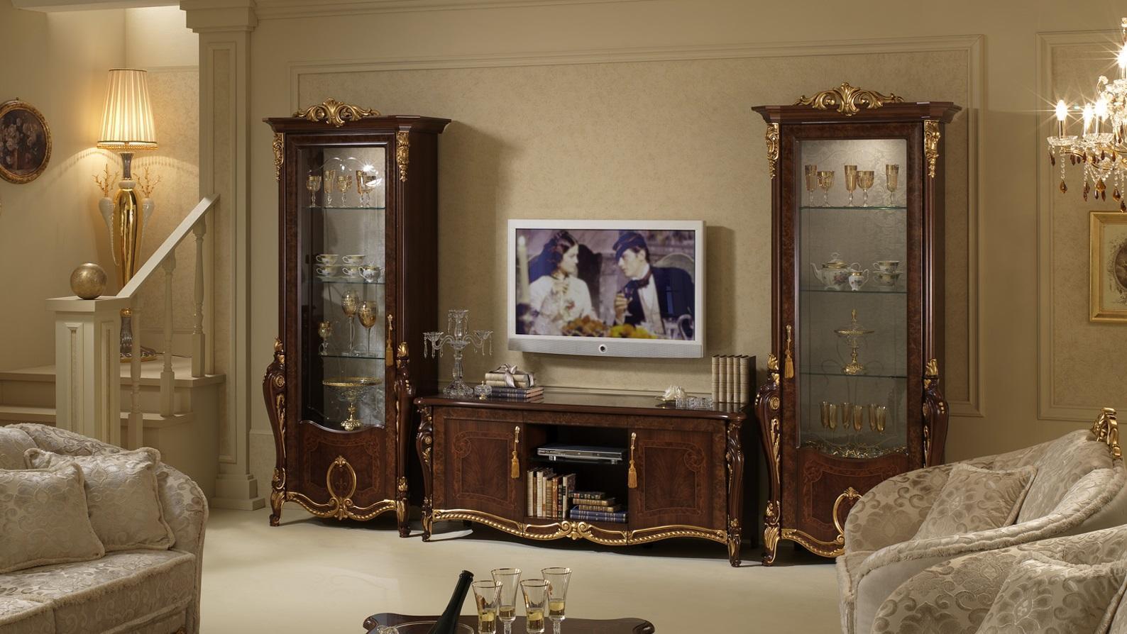 Wohnwand Barock Stil Wohnzimmer Vitrine Sideboard rtv Regal Wohnwände Schrank