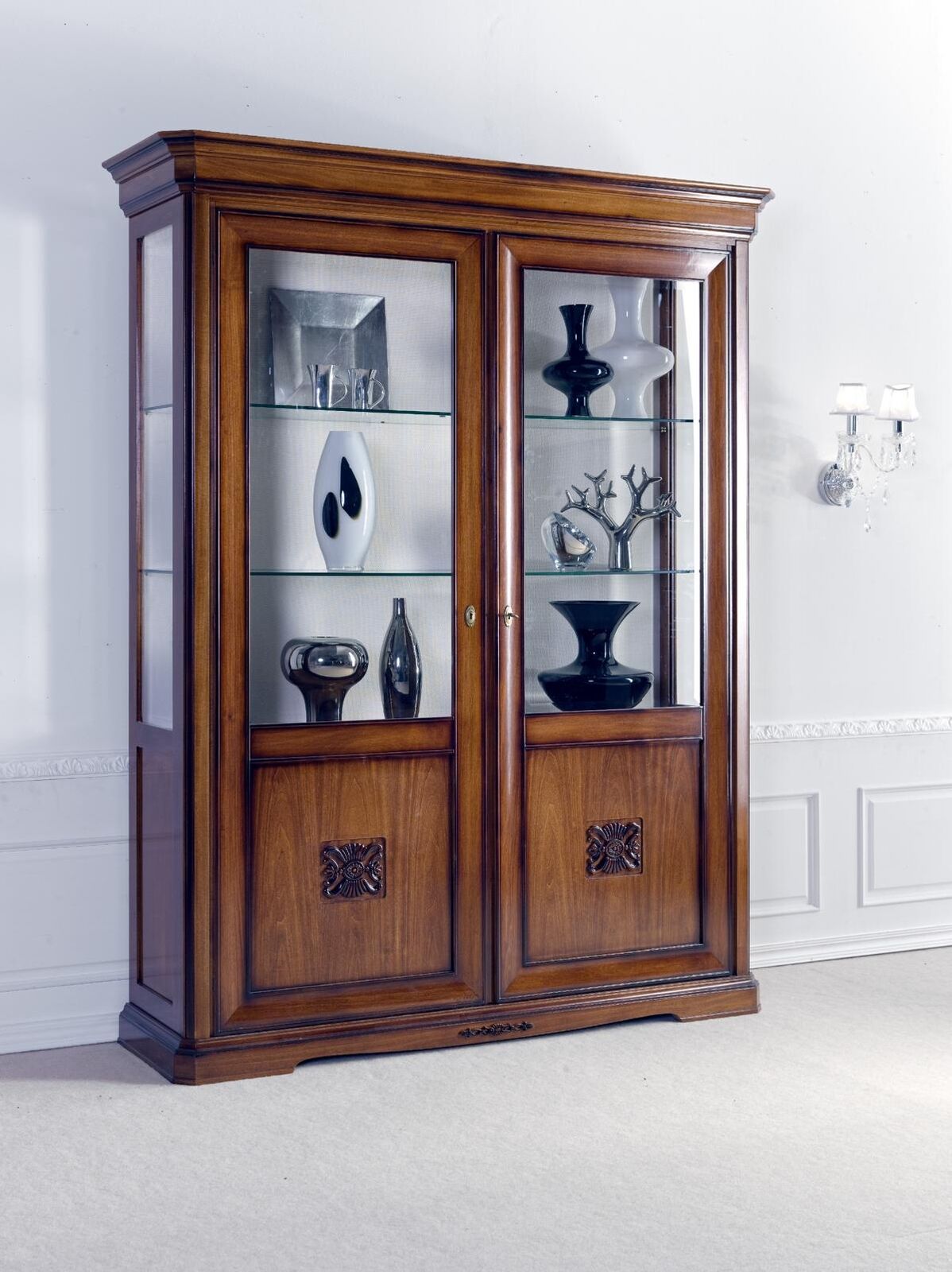 Vitrinen Glas Schrank Echtholz Vitrine Wohnzimmer Möbel Anrichte Massive Holz