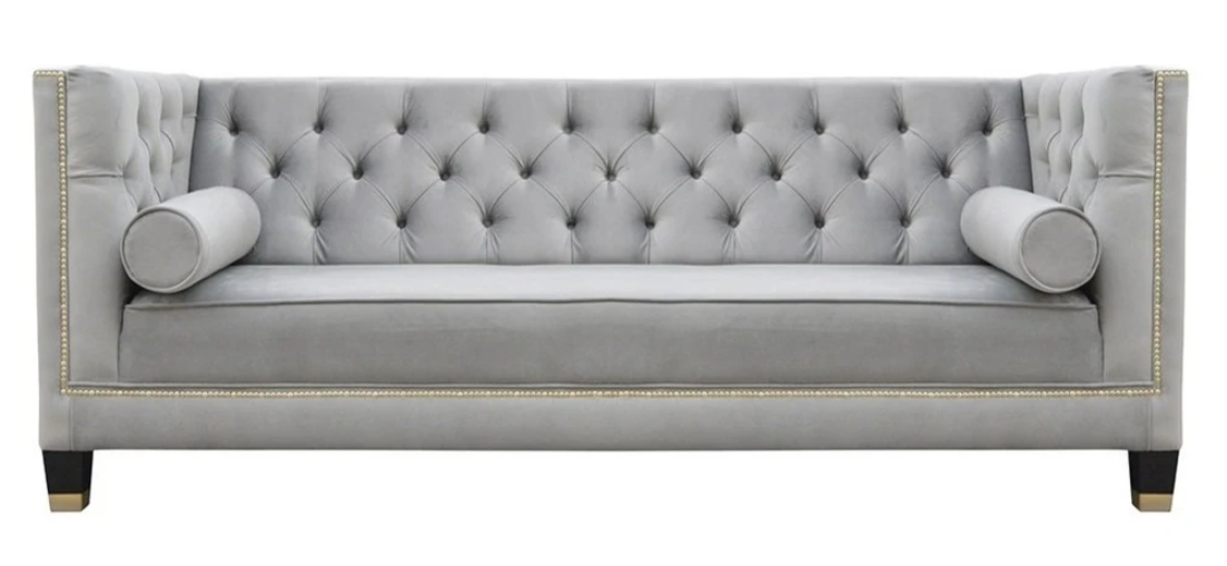 Luxus Graue Chesterfield Samt Dreisitzer Polster Möbel Hotel Wohnzimmer Praxis