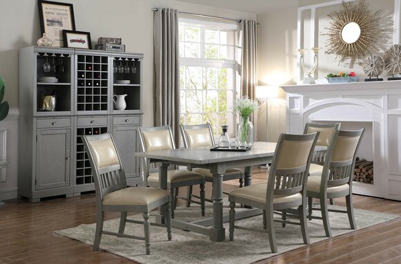 Esstisch Garnitur Tisch 6x Stühle Stuhl Esszimmer Gruppe Tisch Holz Leder Möbel