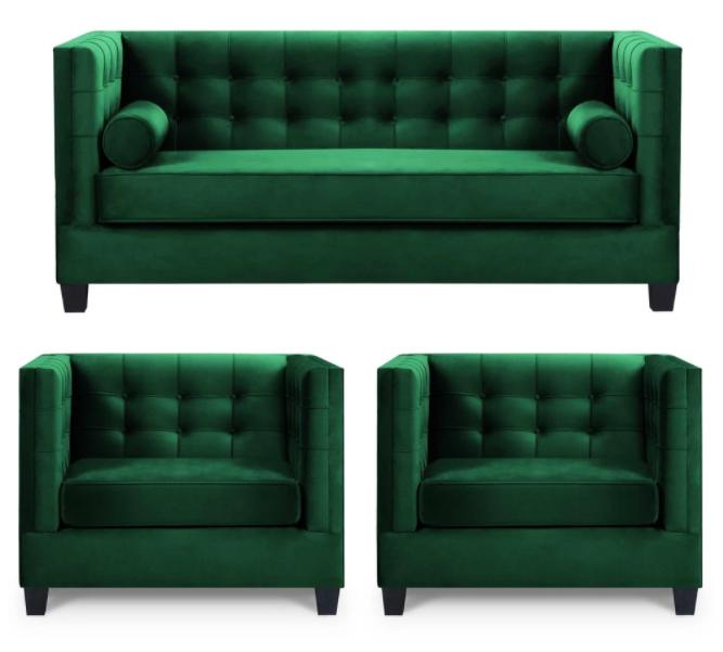 Sofagarnitur Couch Samt Polster couchen komplett set garnituren wohnzimmer grün