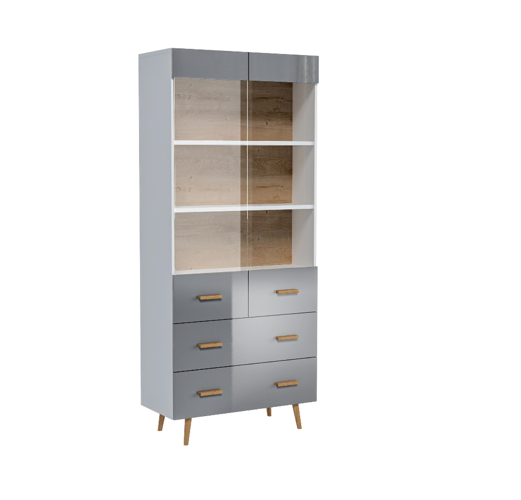 Vitrine Anrichte Schrank Regal Modern Stil Wohnzimmer Kollektion Grau Vitrinen