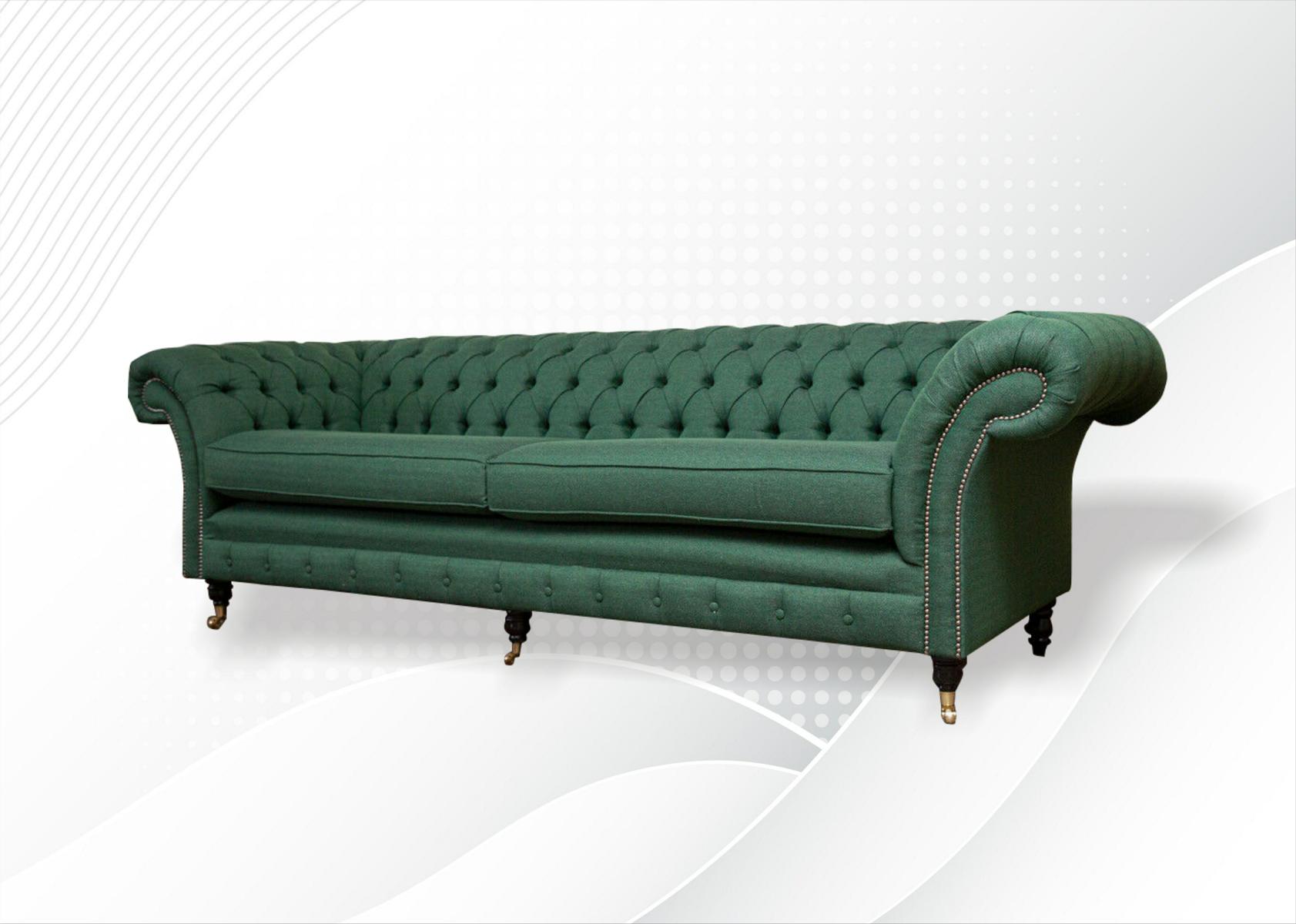 Chesterfield 4 Sitzer Dunkelgrün Wohnzimmer Design Couchen Sofa big Möbel Stoff