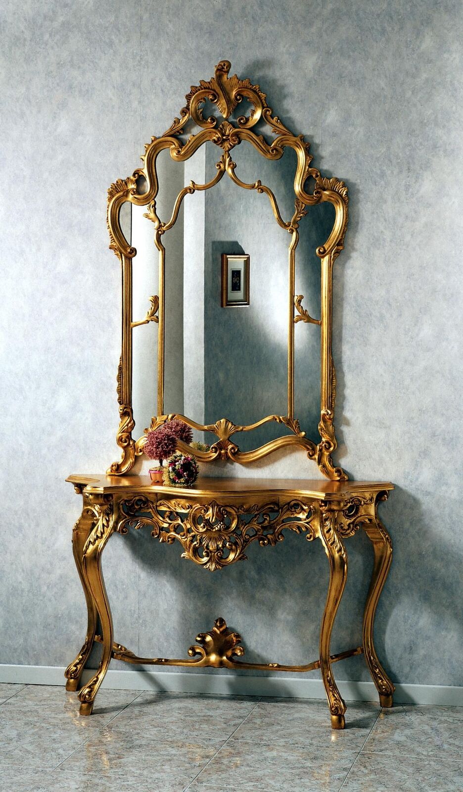 Spiegelkonsole Landhausstil Konsole Schminktisch mit Spiegel Konsolentisch Gold