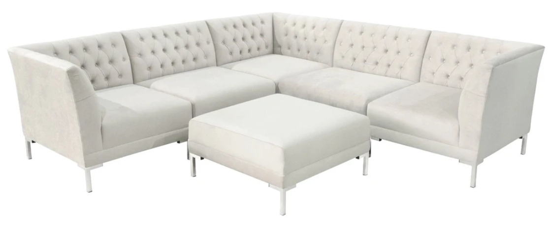 Ecksofa Hocker Creme Weiß Big Textill Stoff Chesterfield Sofas Luxus Möbel 2tlg.