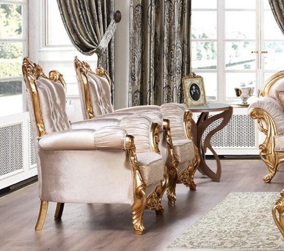 Sessel Ohrensessel Luxus Stoff Sitz Sitzer Design Polster Barock Textil Möbel