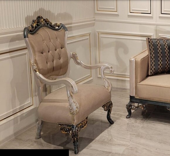 Sessel Ohrensessel Design Polster Sofa Couch Textil Barock Wohnzimmer Stoff Sitz