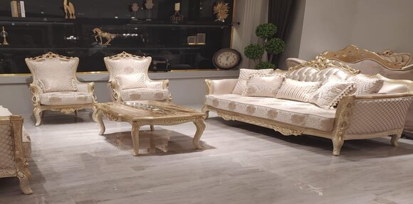 Sofagarnitur 3+1+1 Sitzer Couchtisch Sofa Sessel Sofas Garnitur Set Gold Stil
