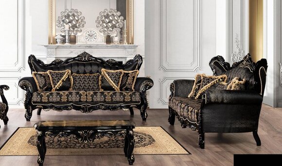 Sofagarnitur 3+3 Sitzer Sofa Sessel Sofas Luxus Garnitur Set Polyester Stoff Neu