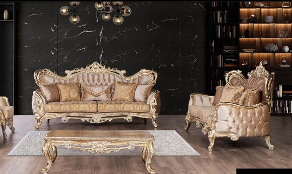Sofagarnitur 3+3 Sitzer Sofa Sessel Sofas Relax Luxus Set Wohnzimmer Barock 2tlg