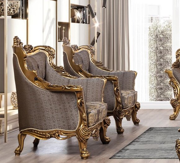 Ohrensessel Sessel Barock Design Polster Sofa Couch Chesterfield Textil Luxus