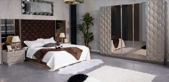 Schlafzimmer Bett Nachttisch Kleiderschrank Kommode Spiegel 6tlg
