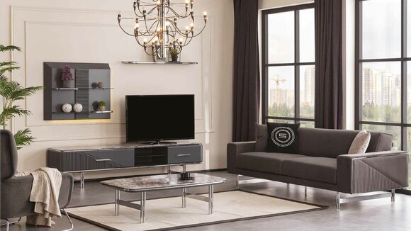 Luxus Wohnzimmer Sofa 3 Sitzer Couchtisch rtv Regale Lowboard Design 4tlg.
