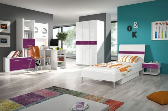 Regal Schrank Bücherschrank für Kinderzimmer Jugendzimmer Weiß Lila Hochglanz