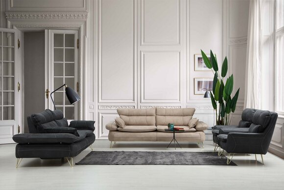 Sofagarnitur 3+3+1+1 Sitzer Garnitur Schwarz Sofa Sessel Sofas Set 4tlg