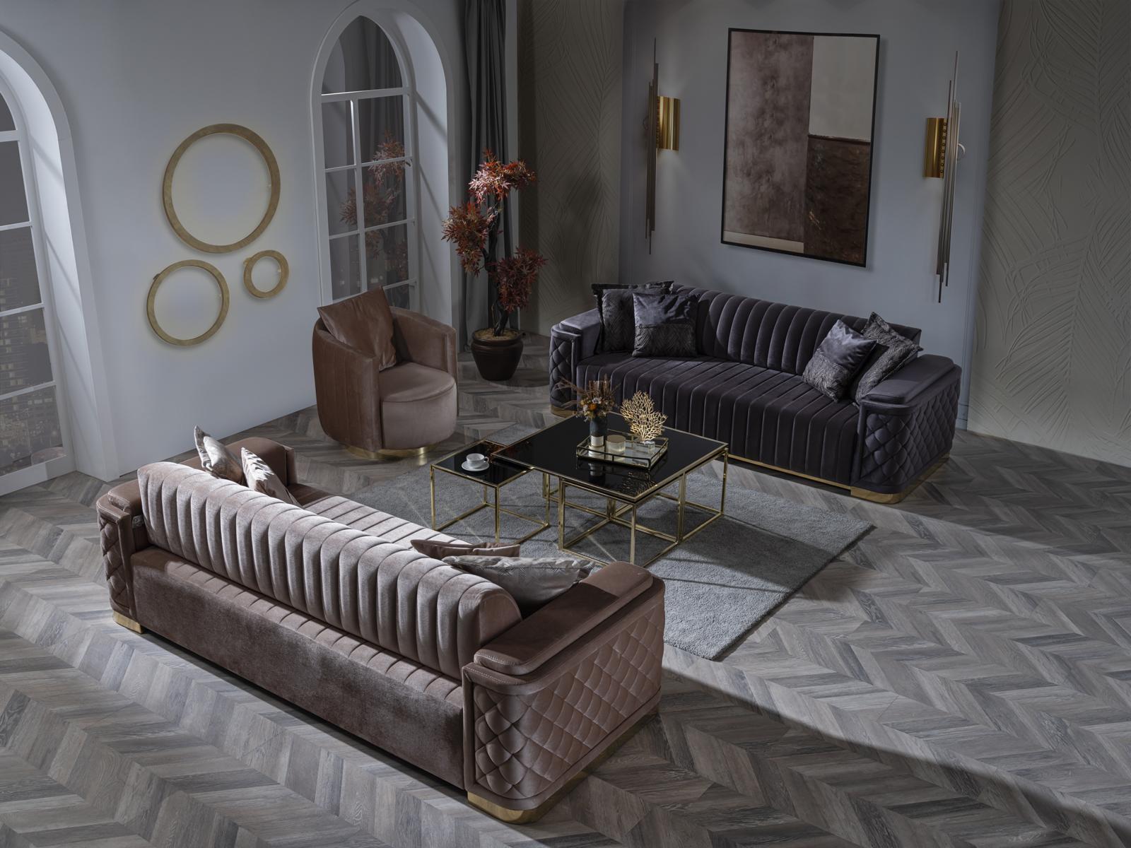 Chesterfield Sofagarnitur Couch Polster Set 3tlg. Garnitur Sofa Couchen Samt