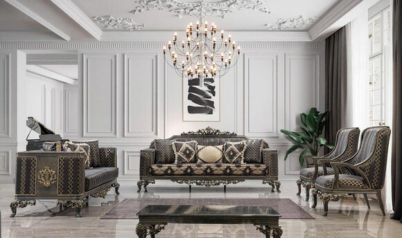Sofa Chesterfield Designer Gruppe 5tlg.Set Sofagarnitur 3+3+1+1 Sitz Couchtisch