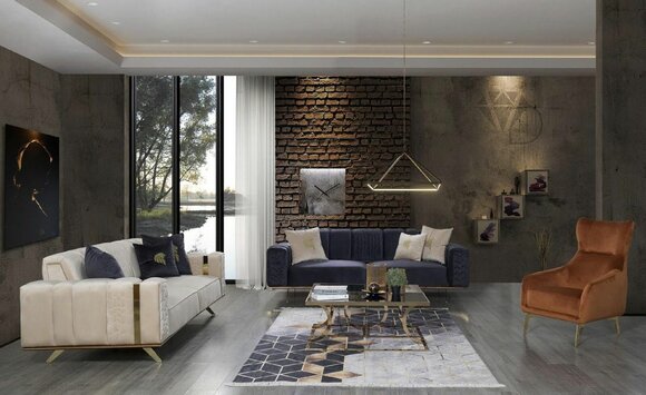 Luxus Sofagarnitur Couch Textil Couchen 4+3+1 Sitz Sofas Wohnzimmer Stoff