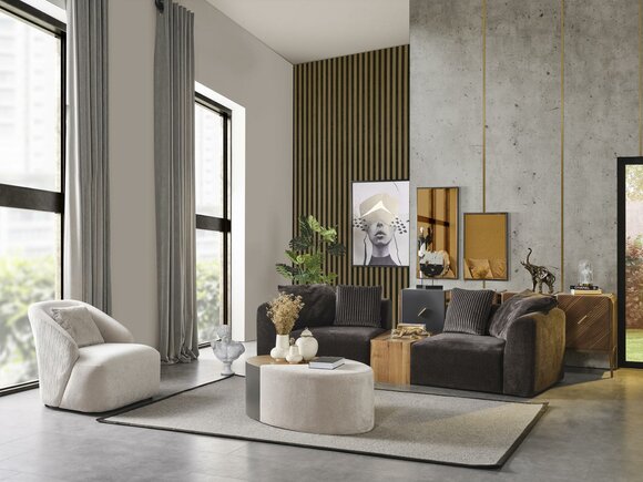 Sofagarnitur 4 Sitzer Sessel Viersitzer Sofa Modern Schwarz Stoff Neu