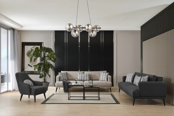 Komplette Couchgarnitur Sofagarnitur 431 Sitzer Grau Stoff Modern Set