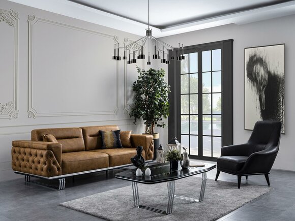 Sofagarnitur Komplette Sofa 31 Sitz Sessel Kunstleder Braun Set 2tlg